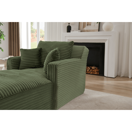 Sofá-Cama Modular Chaise Longue em Veludo Cotelê Verde, Não Necessita de Montagem Sofá-Cama Modular Chaise Longue em Veludo Cotelê Verde, Não Necessita de Montagem
