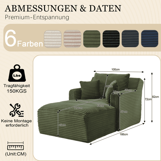 Sofá-Cama Modular Chaise Longue em Veludo Cotelê Verde, Não Necessita de Montagem Sofá-Cama Modular Chaise Longue em Veludo Cotelê Verde, Não Necessita de Montagem