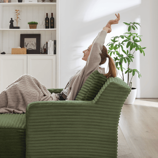 Sofá-Cama Modular Chaise Longue em Veludo Cotelê Verde, Não Necessita de Montagem Sofá-Cama Modular Chaise Longue em Veludo Cotelê Verde, Não Necessita de Montagem
