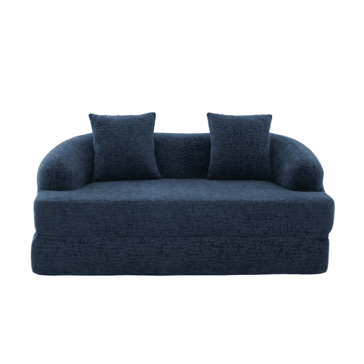 Sofá-cama rápido de 2 lugares 2 em 1 u2013 conversível com duas almofadas, versátil para a sala de estar e o quarto de hóspedes u2013 azul-marinho em chenille Sofá-cama rápido de 2 lugares 2 em 1 u2013 conversível com duas almofadas, versátil para a sala de estar e o quarto de hóspedes u2013 azul-marinho em chenille