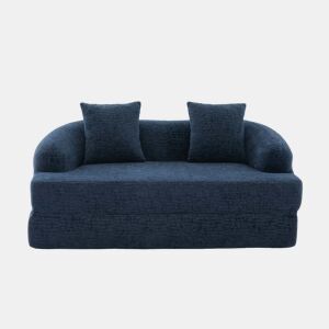 Sofá-cama rápido de 2 lugares 2 em 1 u2013 conversível com duas almofadas, versátil para a sala de estar e o quarto de hóspedes u2013 azul-marinho em chenille