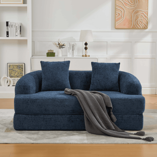 Sofá-cama rápido de 2 lugares 2 em 1 u2013 conversível com duas almofadas, versátil para a sala de estar e o quarto de hóspedes u2013 azul-marinho em chenille Sofá-cama rápido de 2 lugares 2 em 1 u2013 conversível com duas almofadas, versátil para a sala de estar e o quarto de hóspedes u2013 azul-marinho em chenille