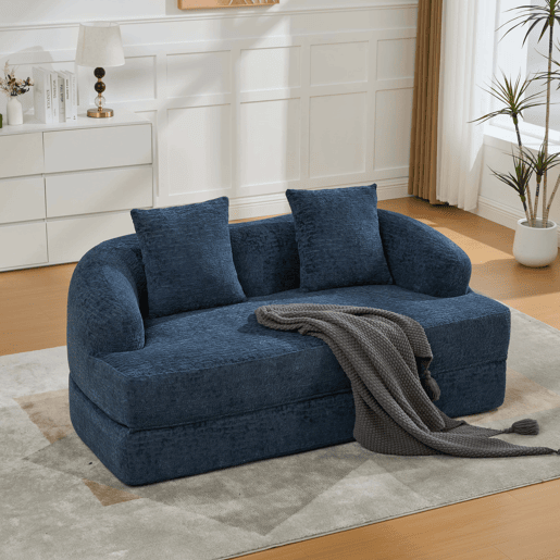 Sofá-cama rápido de 2 lugares 2 em 1 u2013 conversível com duas almofadas, versátil para a sala de estar e o quarto de hóspedes u2013 azul-marinho em chenille Sofá-cama rápido de 2 lugares 2 em 1 u2013 conversível com duas almofadas, versátil para a sala de estar e o quarto de hóspedes u2013 azul-marinho em chenille