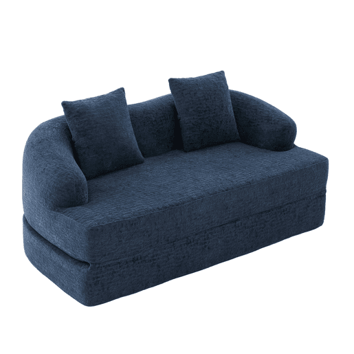 Sofá-cama rápido de 2 lugares 2 em 1 u2013 conversível com duas almofadas, versátil para a sala de estar e o quarto de hóspedes u2013 azul-marinho em chenille Sofá-cama rápido de 2 lugares 2 em 1 u2013 conversível com duas almofadas, versátil para a sala de estar e o quarto de hóspedes u2013 azul-marinho em chenille