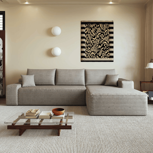 Sofá modular de canto de 270 cm - 3 lugares, chaise longue em L, assento profundo, sem montagem - Camel Sofá modular de canto de 270 cm - 3 lugares, chaise longue em L, assento profundo, sem montagem - Camel