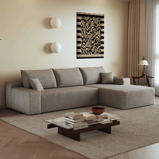 Sofá modular de canto de 270 cm - 3 lugares, chaise longue em L, assento profundo, sem montagem - Camel Sofá modular de canto de 270 cm - 3 lugares, chaise longue em L, assento profundo, sem montagem - Camel