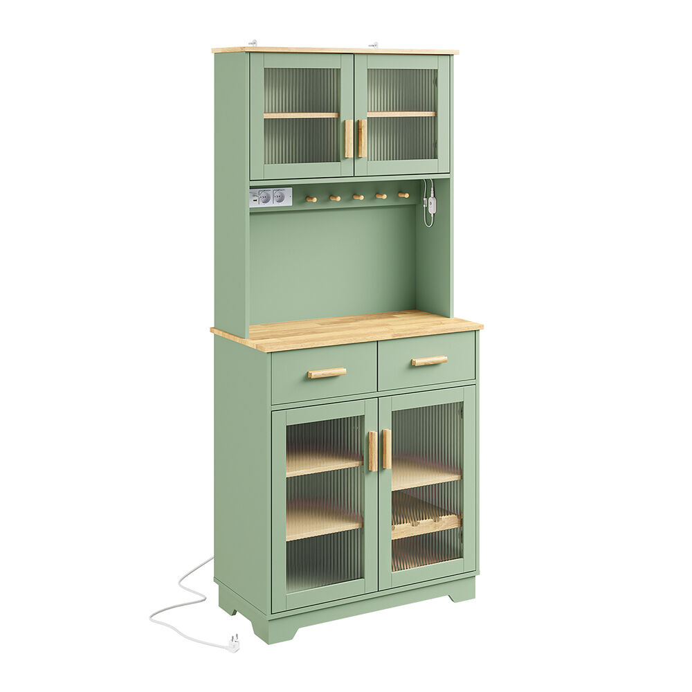 Sobuy credenza alta con luces led set de 2 fsb108-e-gr | verde | 80x38x180 cm | aglomerado lacado con superficie de madera sintética