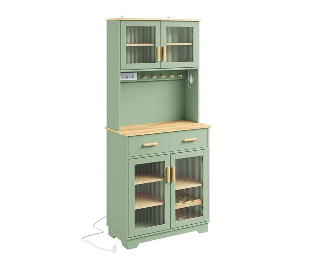 Sobuy credenza alta con luces led set de 2 fsb108-e-gr | verde | 80x38x180 cm | aglomerado lacado con superficie de madera sintética