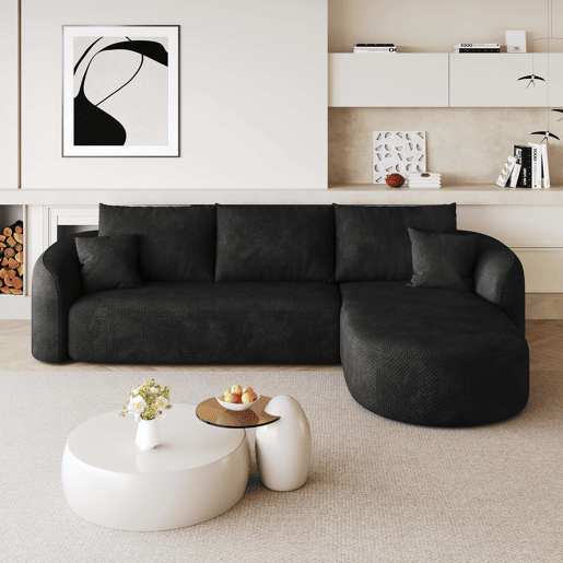 Sofá modular de canto de 266 cm - sem montagem, espuma comprimida, sofá modular sem estrutura, 3 lugares - Preto
