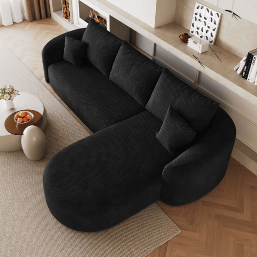 Sofá modular de canto de 266 cm - sem montagem, espuma comprimida, sofá modular sem estrutura, 3 lugares - Preto