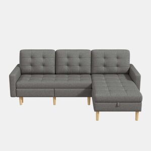 Sofá de canto em L 212x130x86 cm - chaise longue reversível, espaço de arrumação, 3 lugares, tecido não tecido, para espaços pequenos - cinzento