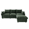 Sofá de canto de 3 lugares, 222,5 × 154,5 cm u2014 com otomana e banquinho, estofado em chenille para sala de estar u2014 Verde escuro