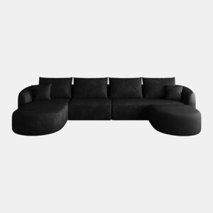 Sofá modular de canto em U, 336 cm - 4 lugares, espuma comprimida, sem montagem, estofo em chenille - Preto