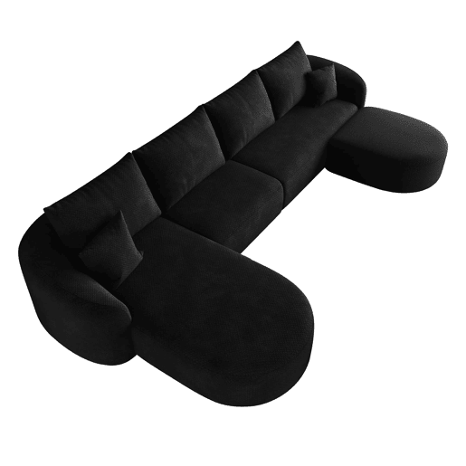 Sofá modular de canto em U, 336 cm - 4 lugares, espuma comprimida, sem montagem, estofo em chenille - Preto