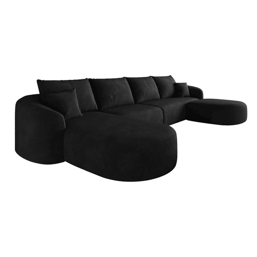Sofá modular de canto em U, 336 cm - 4 lugares, espuma comprimida, sem montagem, estofo em chenille - Preto