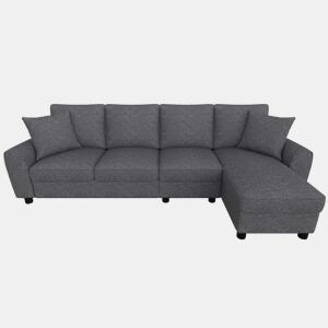Sofá de canto 280 x 136 x 82 cm - modular em chenille com chaise longue, arrumação e encosto reclinável com porta-copos, 4 lugares - cinzento