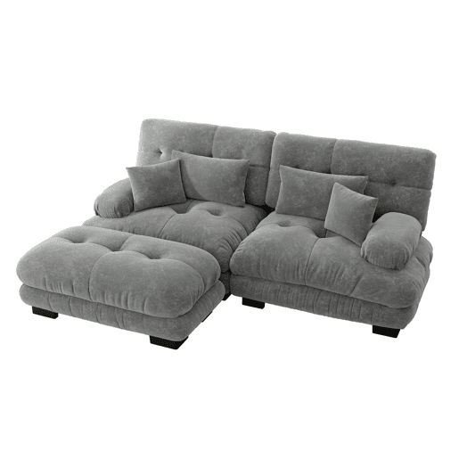 Sofá de Canto Modular em Chenille com Puff e Almofadas (RIFTFLARE) Sofá de Canto Modular em Chenille com Puff e Almofadas (RIFTFLARE)