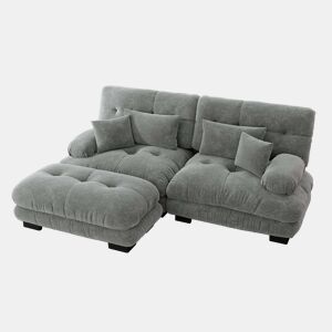 Sofá de Canto Modular em Chenille com Puff e Almofadas (RIFTFLARE)