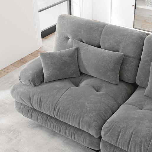 Sofá de Canto Modular em Chenille com Puff e Almofadas (RIFTFLARE) Sofá de Canto Modular em Chenille com Puff e Almofadas (RIFTFLARE)
