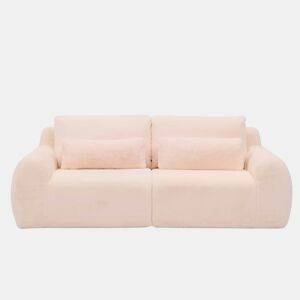 Sofá de 2 lugares - tecido felpudo sintético estilo coelho, macio e de alta resiliência, porta de carregamento USB, bolso lateral para revistas - Rosa