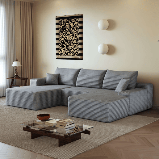 Sofá modular de canto de 270 cm - chaise longue em L, assento profundo, sem montagem, sofá compactado - Cinzento