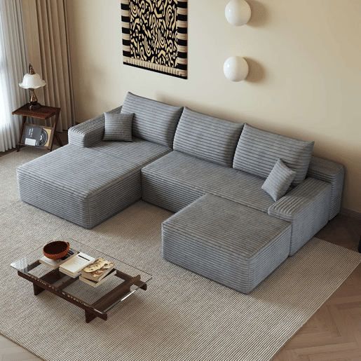 Sofá modular de canto de 270 cm - chaise longue em L, assento profundo, sem montagem, sofá compactado - Cinzento