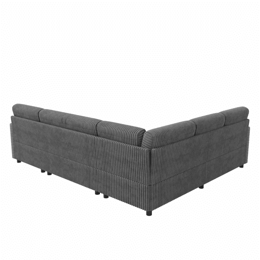 Sofá-cama de canto em forma de U, 220×274×85 cm u2014 extensível com função de cama, chaise longue com espaço de arrumação, estofo em veludo cotelê grosso, 5 lugares u2014 cinzento Sofá-cama de canto em forma de U, 220×274×85 cm u2014 extensível com função de cama, chaise longue com espaço de arrumação, estofo em veludo cotelê grosso, 5 lugares u2014 cinzento