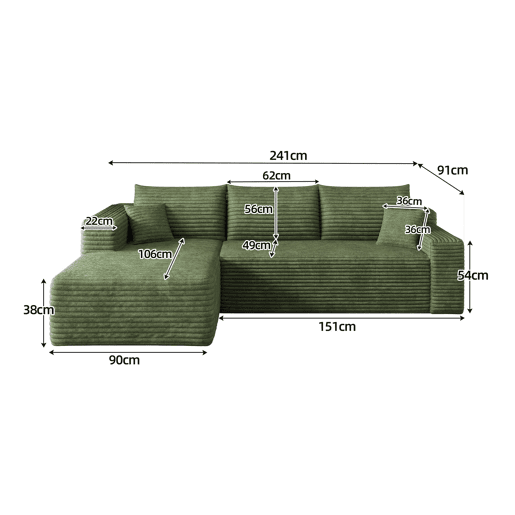 Sofá de canto modular de 241 cm - design moderno «nuvem», assento profundo, sem montagem - verde Sofá de canto modular de 241 cm - design moderno «nuvem», assento profundo, sem montagem - verde