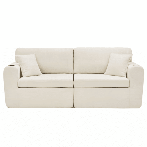 Sofá relax de 2 lugares - ideal para espaços pequenos, tecido de chenille macio, bolso lateral para revistas, porta-copos e almofadas, adequado para a sala de estar, escritório, quarto de hóspedes e apartamentos - Bege Sofá relax de 2 lugares - ideal para espaços pequenos, tecido de chenille macio, bolso lateral para revistas, porta-copos e almofadas, adequado para a sala de estar, escritório, quarto de hóspedes e apartamentos - Bege