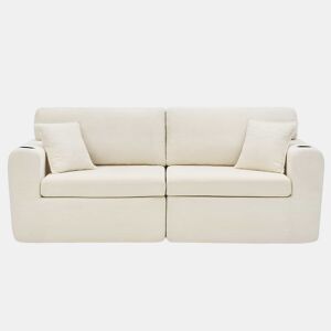 Sofá relax de 2 lugares - ideal para espaços pequenos, tecido de chenille macio, bolso lateral para revistas, porta-copos e almofadas, adequado para a sala de estar, escritório, quarto de hóspedes e apartamentos - Bege