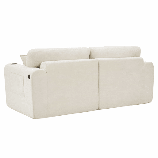 Sofá relax de 2 lugares - ideal para espaços pequenos, tecido de chenille macio, bolso lateral para revistas, porta-copos e almofadas, adequado para a sala de estar, escritório, quarto de hóspedes e apartamentos - Bege Sofá relax de 2 lugares - ideal para espaços pequenos, tecido de chenille macio, bolso lateral para revistas, porta-copos e almofadas, adequado para a sala de estar, escritório, quarto de hóspedes e apartamentos - Bege