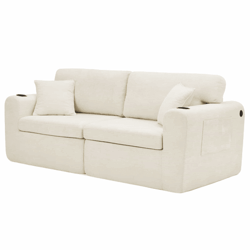 Sofá relax de 2 lugares - ideal para espaços pequenos, tecido de chenille macio, bolso lateral para revistas, porta-copos e almofadas, adequado para a sala de estar, escritório, quarto de hóspedes e apartamentos - Bege Sofá relax de 2 lugares - ideal para espaços pequenos, tecido de chenille macio, bolso lateral para revistas, porta-copos e almofadas, adequado para a sala de estar, escritório, quarto de hóspedes e apartamentos - Bege