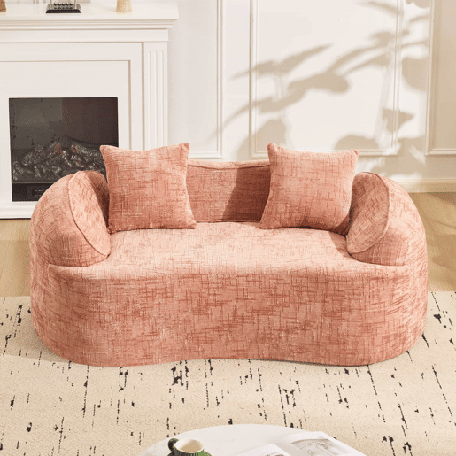 Sofá de 2 lugares - com formato curvo, almofadas e sem montagem, ideal para espaços pequenos - rosa Sofá de 2 lugares - com formato curvo, almofadas e sem montagem, ideal para espaços pequenos - rosa