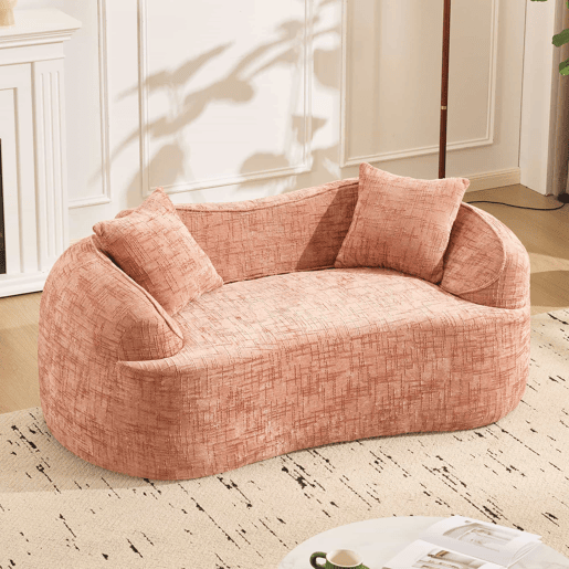 Sofá de 2 lugares - com formato curvo, almofadas e sem montagem, ideal para espaços pequenos - rosa Sofá de 2 lugares - com formato curvo, almofadas e sem montagem, ideal para espaços pequenos - rosa