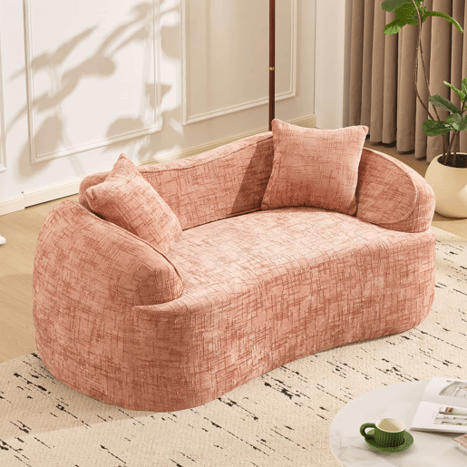 Sofá de 2 lugares - com formato curvo, almofadas e sem montagem, ideal para espaços pequenos - rosa Sofá de 2 lugares - com formato curvo, almofadas e sem montagem, ideal para espaços pequenos - rosa
