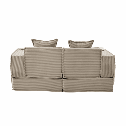 Sofá-cama duplo de 2 lugares u2013 moderno, com almofadas e apoio para os pés decorativo com arrumação lateral e porta-copos, ideal para recantos de leitura e salas de jogos u2013 cáqui Sofá-cama duplo de 2 lugares u2013 moderno, com almofadas e apoio para os pés decorativo com arrumação lateral e porta-copos, ideal para recantos de leitura e salas de jogos u2013 cáqui