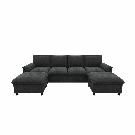 Sofá modular em U 264,5 x 142,5 x 84 cm u2014 modelo Cloud com assento profundo, encosto alto e 2 pufes móveis u2014 Preto Sofá modular em U 264,5 x 142,5 x 84 cm u2014 modelo Cloud com assento profundo, encosto alto e 2 pufes móveis u2014 Preto