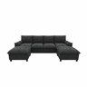 Sofá modular em U 264,5 x 142,5 x 84 cm u2014 modelo Cloud com assento profundo, encosto alto e 2 pufes móveis u2014 Preto