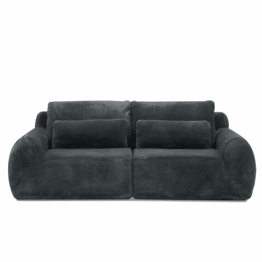 Sofá de dois lugares - tecido felpudo sintético estilo coelho, macio e de alta resiliência, porta de carregamento USB, bolso lateral para revistas, ideal para salas pequenas, apartamentos, escritórios e quartos - Cinza