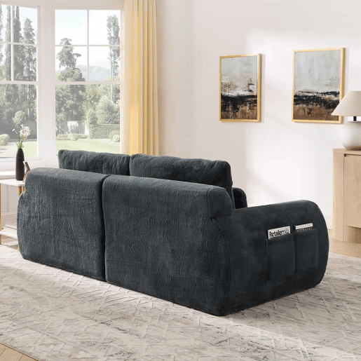 Sofá de dois lugares - tecido felpudo sintético estilo coelho, macio e de alta resiliência, porta de carregamento USB, bolso lateral para revistas, ideal para salas pequenas, apartamentos, escritórios e quartos - Cinza