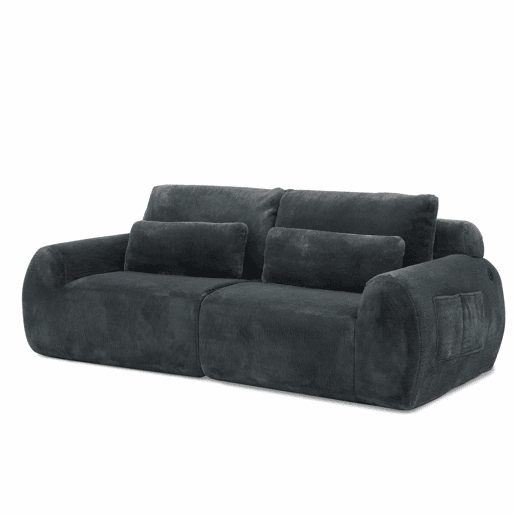 Sofá de dois lugares - tecido felpudo sintético estilo coelho, macio e de alta resiliência, porta de carregamento USB, bolso lateral para revistas, ideal para salas pequenas, apartamentos, escritórios e quartos - Cinza