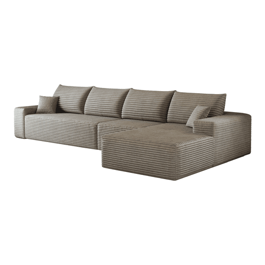 Sofá modular de canto de 340 cm - chaise longue em L, assento profundo, sem montagem, 4 lugares - Camel