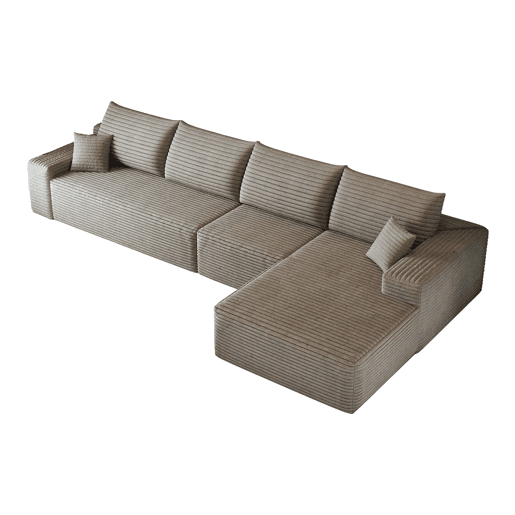 Sofá modular de canto de 340 cm - chaise longue em L, assento profundo, sem montagem, 4 lugares - Camel