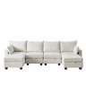Sofá de canto modular em chenille com 4 lugares - em forma de U com chaise longue e otomana com arrumação - bege
