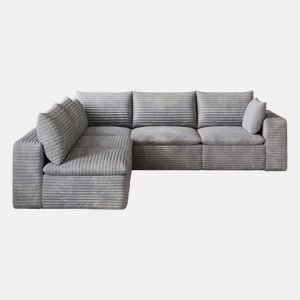 Sofá modular 260 x 250 cm - Cloud em veludo, dupla camada, almofadas com capas removíveis, sem montagem - Cinzento