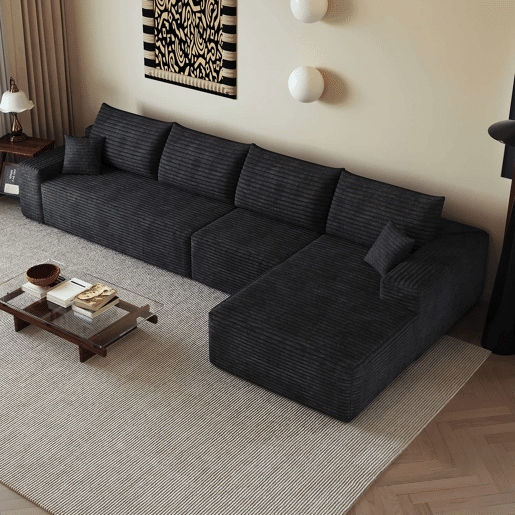 Sofá modular de canto de 340 cm - 4 lugares, chaise longue em L, assento profundo, sem montagem - Preto Sofá modular de canto de 340 cm - 4 lugares, chaise longue em L, assento profundo, sem montagem - Preto
