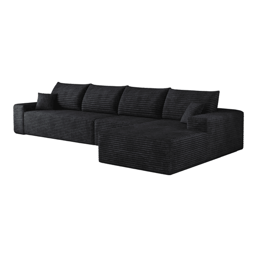 Sofá modular de canto de 340 cm - 4 lugares, chaise longue em L, assento profundo, sem montagem - Preto Sofá modular de canto de 340 cm - 4 lugares, chaise longue em L, assento profundo, sem montagem - Preto