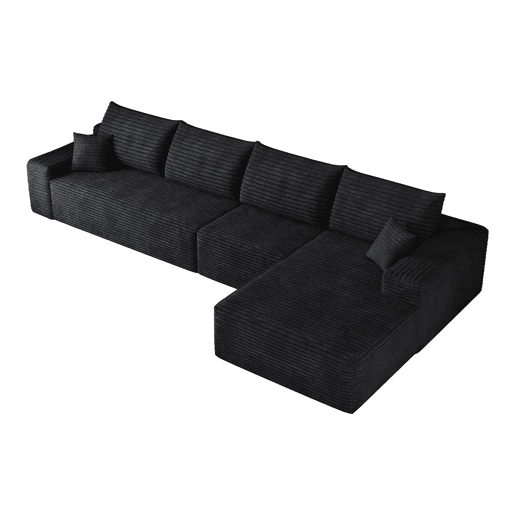 Sofá modular de canto de 340 cm - 4 lugares, chaise longue em L, assento profundo, sem montagem - Preto Sofá modular de canto de 340 cm - 4 lugares, chaise longue em L, assento profundo, sem montagem - Preto