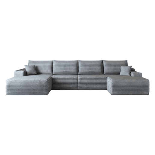 Sofá modular de canto de 340 cm - chaise longue em L, assento profundo, sem montagem, modular compactado - cinzento