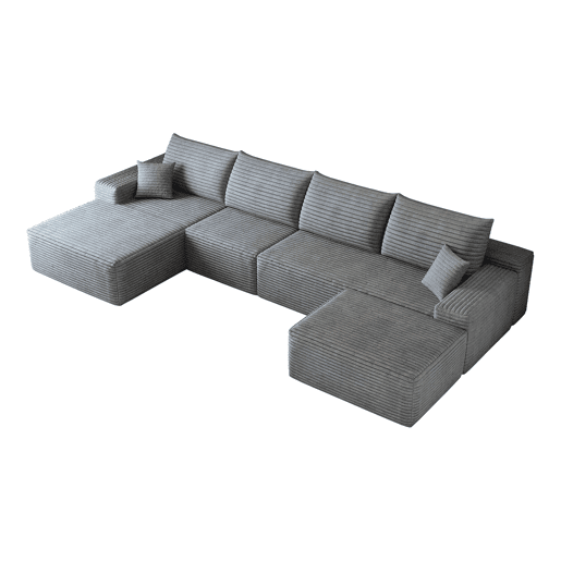 Sofá modular de canto de 340 cm - chaise longue em L, assento profundo, sem montagem, modular compactado - cinzento